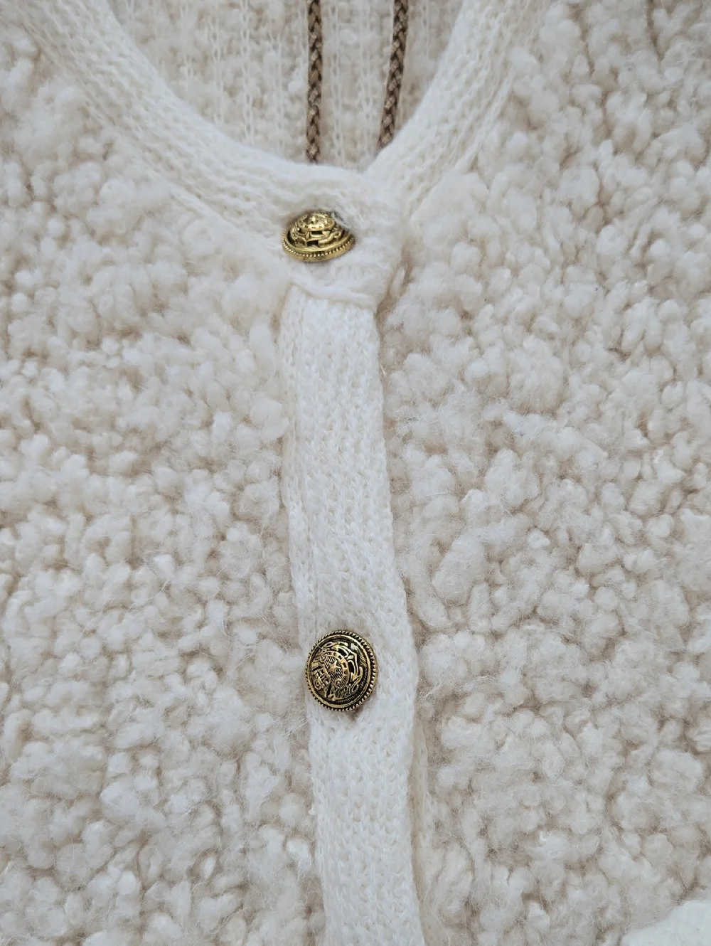 Madsimo Dutti Cardigan Jacket Bouclee Size L Gold Buttons - Picture 2 of 3
